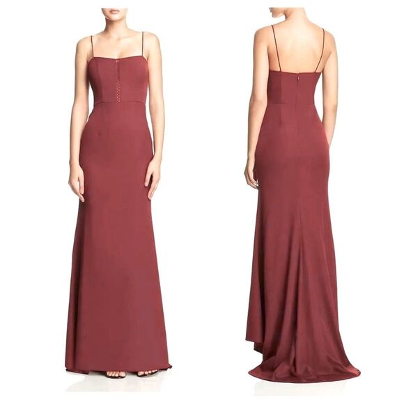 Dresses & Skirts - Jarlo Wine Red Maxi with Train High Low Formal Dress Fluted Noelle Evening Gown